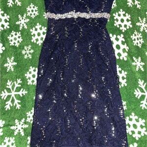 Navy Sequin Dress with Silver Accents